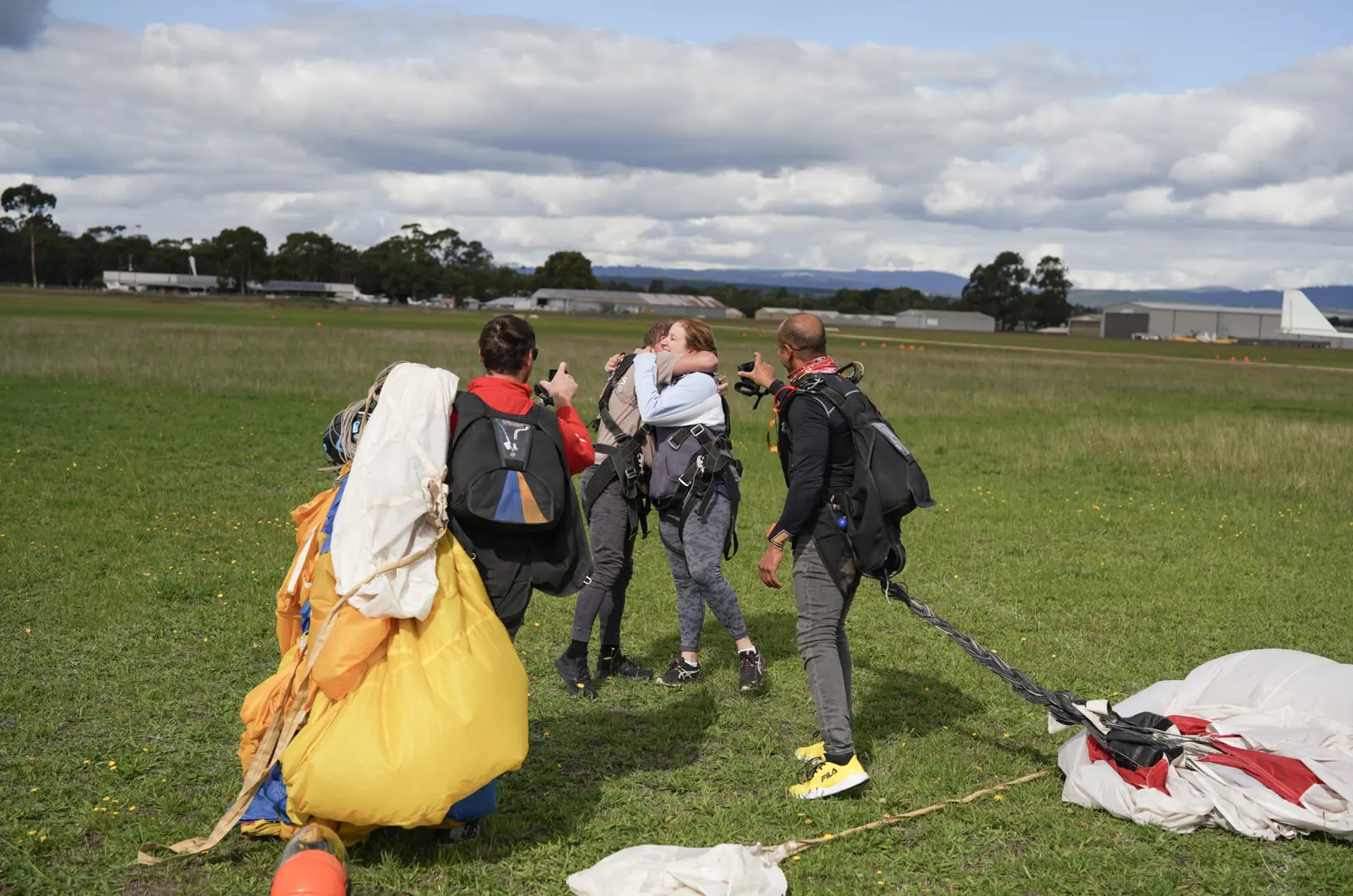 Tandem skydivers embracing the thrill of freefall with Commando Skydivers.